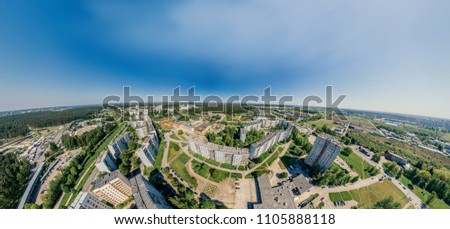 Summer Riga city Block of flats 360 VR Drone picture for Virtual reality, Street Panorama