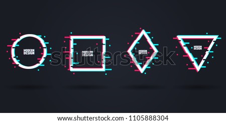 Vector set of frames in distorted glitch style. Circle, square, triangle, rhombus in distorted glitch style. Modern trendy backgrounds for design banner, poster, cover Royalty-Free Stock Photo #1105888304