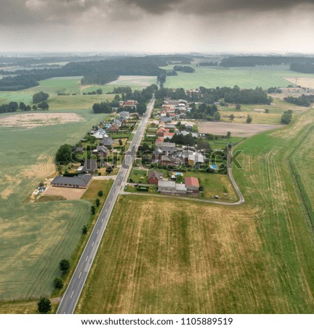 Aerial view of a village suburb in the rural area of Saxony-Anhalt, made with drone
