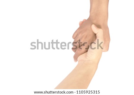 hand gesture is reach for help another person isolated on white background