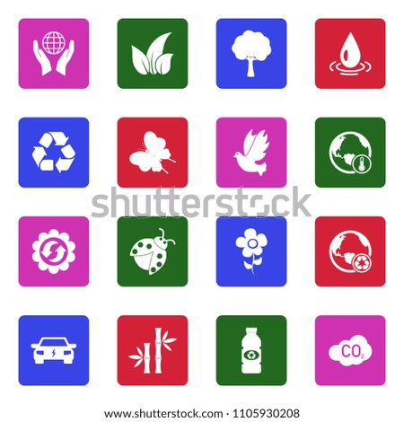 Environment Icons. White Flat Design In Square. Vector Illustration. 