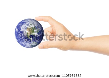 holding Earth in a hand ,isolated and white background concept of having The World in our hands,Elements of this image furnished by Nasa