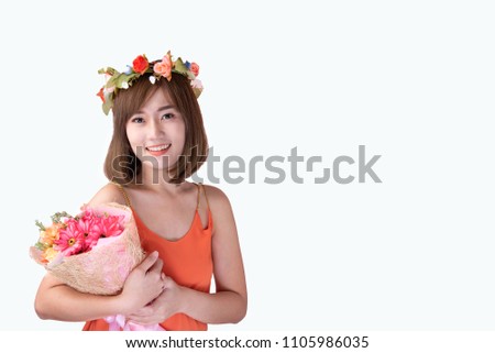 Asian girl with acne-free face and freckles ,Which is the problem of teens.Young woman pose on a white background.