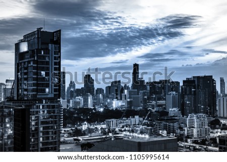 scenic of night blue dark tone cityscape and skyline cloudscape background