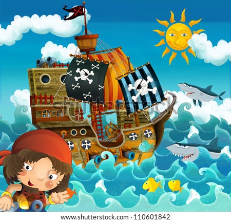 The pirates and the ships - bright sky - illustration for the children 9