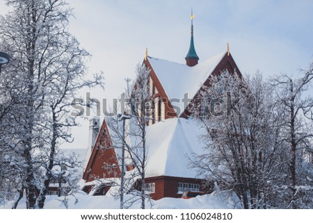 The church of Kiruna, Sweden. Built in Gothic Revival style at the beginning of the XIX century, Kiruna, the northernmost town in Sweden, province of Lapland
