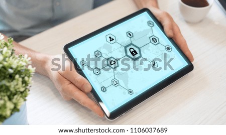 Cyber security, Data protection, information safety and encryption. internet technology and business concept.  Virtual screen with padlock icons.