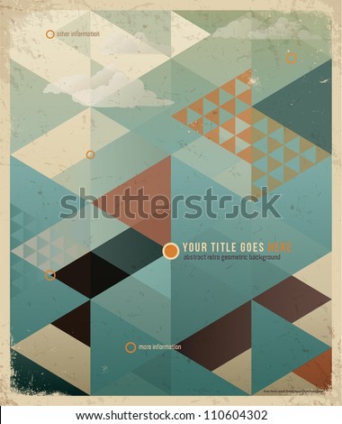 Abstract Retro Geometric Background with clouds. Vector Illustration