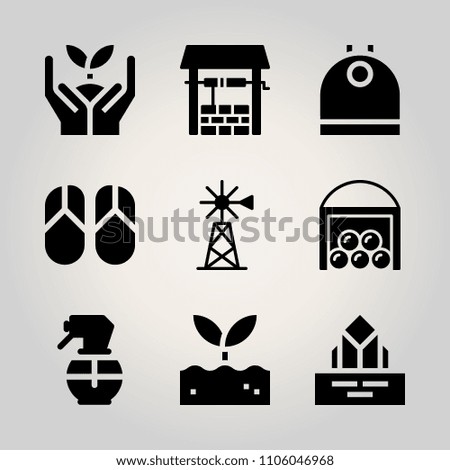 Ecology icon set. agriculture, industry, hotel and landscape vector illustration for web