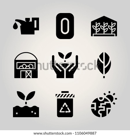 Ecology icon set. door, closeup, olive and smoke vector illustration for web