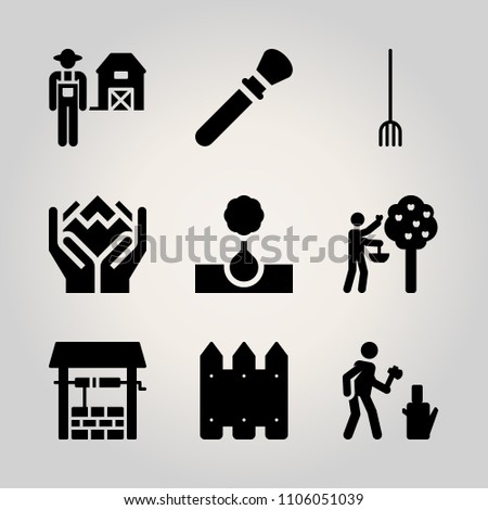 Farm icon set. old, person, garden and graphic vector illustration for web