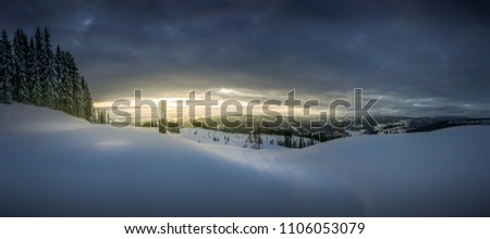Sunset in lillehammer, Norway. Winter landscape panorama. High resolution, 46 megapixels. Royalty-Free Stock Photo #1106053079