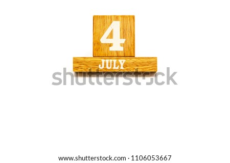 4 July text on wooden cubes. USA independence day. isolated copy space for text.