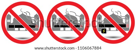 set no smoking in mosque sign isolated on white background,warning label vector eps 10.