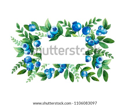 Watercolor painting with blueberries isolated on white