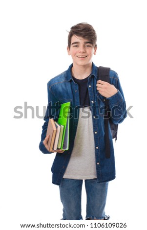 student with books isolated in white background