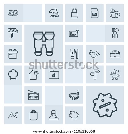 Modern, simple, grey vector icon set with sale, celebration, bellhop, snorkel, people, nature, boxing, hotel, sound, card, travel, tower, label, music, france, hospitality, mask, sport, view icons