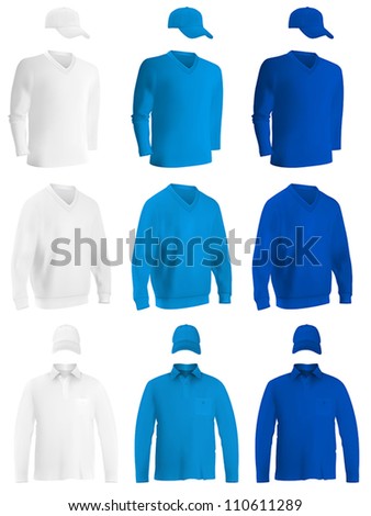 Template set: long sleeve blank t-shirts and hats.