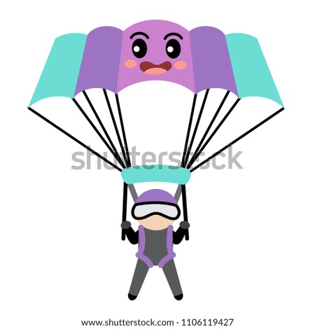Parachute transportation cartoon character side view isolated on white background vector illustration.