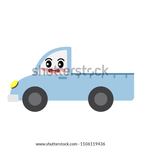Pickup Truck transportation cartoon character side view isolated on white background vector illustration.