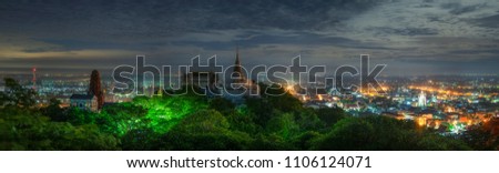 The twilight landscape of Phetchaburi, Phra Nakhon Khiri Palace, Palace on the hill in Phetchaburi town.