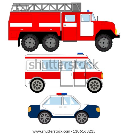 Special services cars, ambulance, police, fire truck Royalty-Free Stock Photo #1106163215