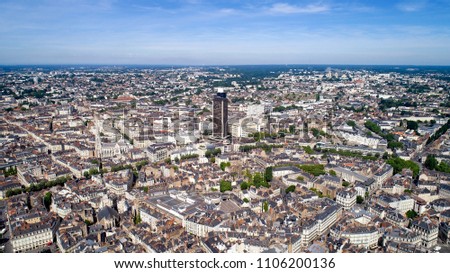 Aerial view of Nantes city center in Loire Atlantique