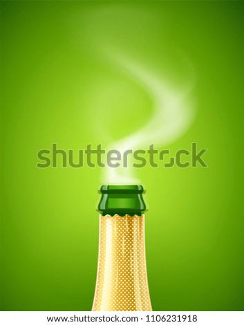 Champagne. Wine bottle. French traditional drink. Concept design for wines menu on green background. Christmas symbol. EPS10 vector illustration.