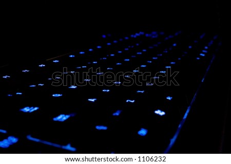 Blue neon Keyboard in a dark area