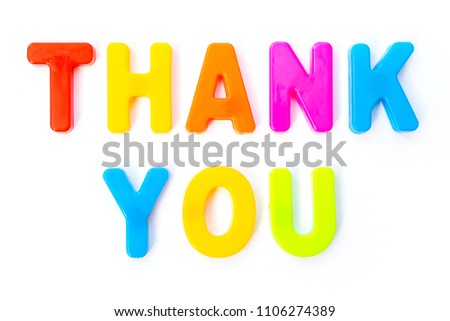 THANK YOU spelt out with coloured letters. 