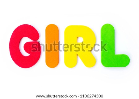 GIRL spelt out with coloured letters. 