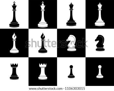 Chess pieces. Icon set white and black chess pieces.Isolated elements. Vector illustration