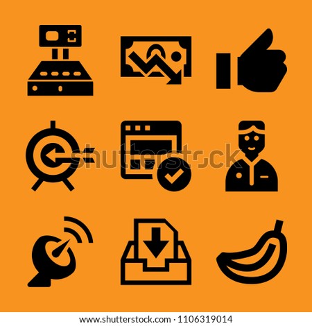 receipt, screen, template, employee, eating and mail icon vector set. Flat vector design with filled icons. Designed for web and software interfaces