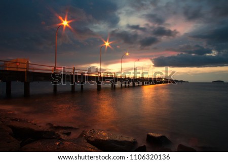 Beautiful twilight with long bridge at Kota Kinabalu, Sabah, Borneo
