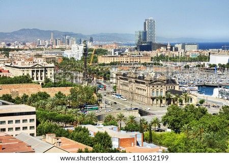 Barcelona cityscape. Aerial view seen from Montjuic hill.