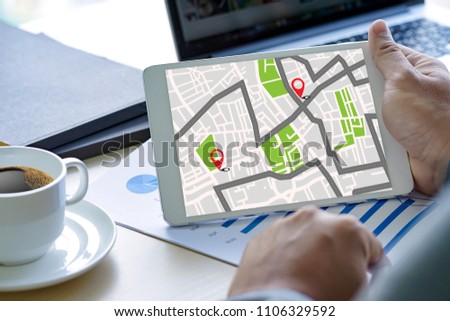 GPS Map to Route Destination network connection Location Street Map with GPS Icons  Navigation