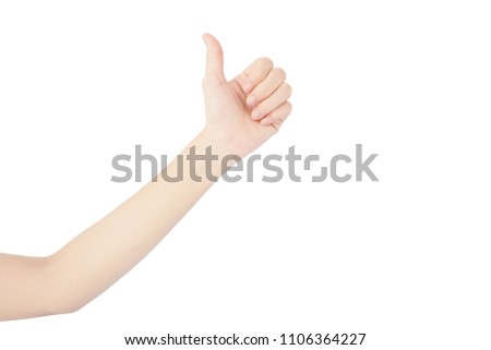 show hand of woman with thumb up is great gesture isolated on white background