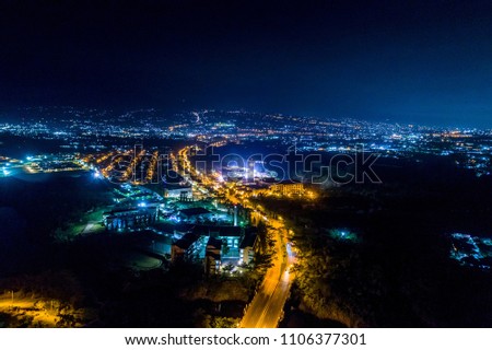 Aerial View of Cityscape at Night with Vibrant Lights Bandung, West Java, Indonesia, Asia