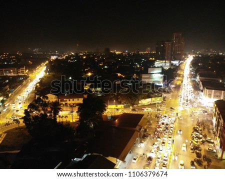 Aerial night view of Kota Bharu City in Kelantan during holidays.