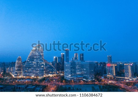 The city landscape at night.