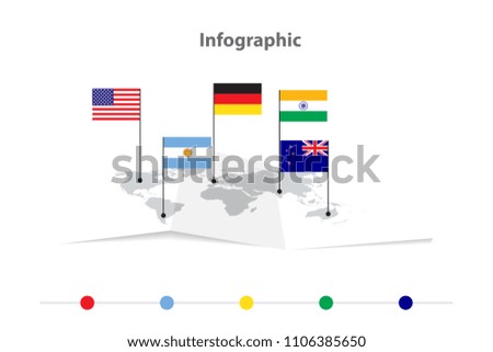 infographic world map vector background, global international flags sign