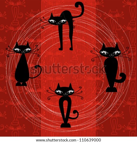 Illustration of cute retro background with cat for greeting card