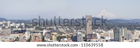Portland Oregon Downtown Cityscape with Mount Hood Panorama