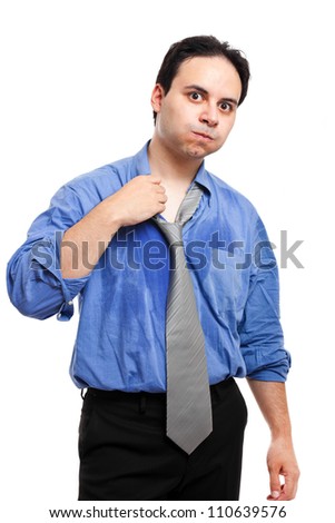 Sweating businessman due to hot climate Royalty-Free Stock Photo #110639576