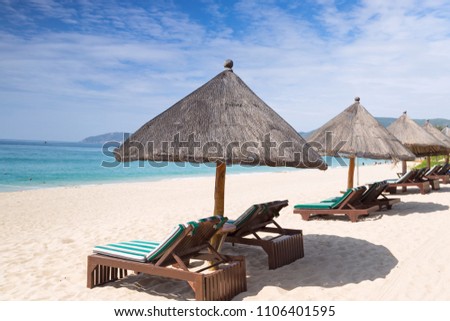 Seaside recliners in Yalong Bay, Sanya, Hainan Province