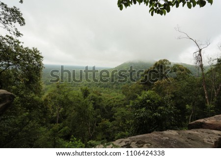 Nature backgrounds/Dramatic clouds and,mist with mountain and tree: Mist Pha(cliff ) luang,sisaket,northeast,Thailand.