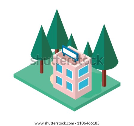 store building exterior with landscape isometric