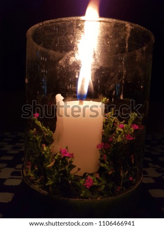 Candle scene, candles with Christmas decor. Christmas Decorations lantern with candle.