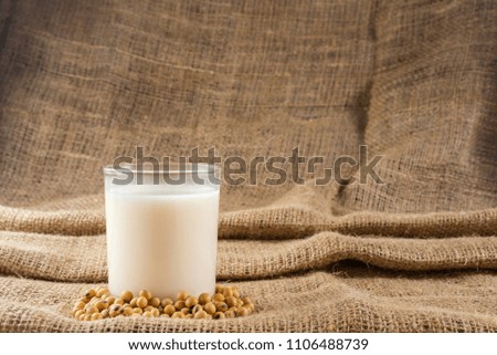soy milk natural nutrition drink on sackcloth background