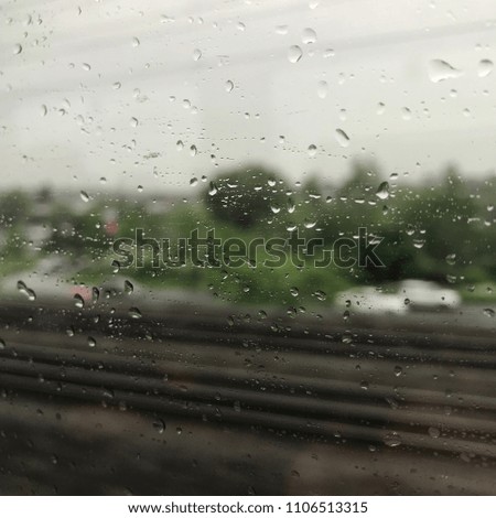 View out of train window during rain, London